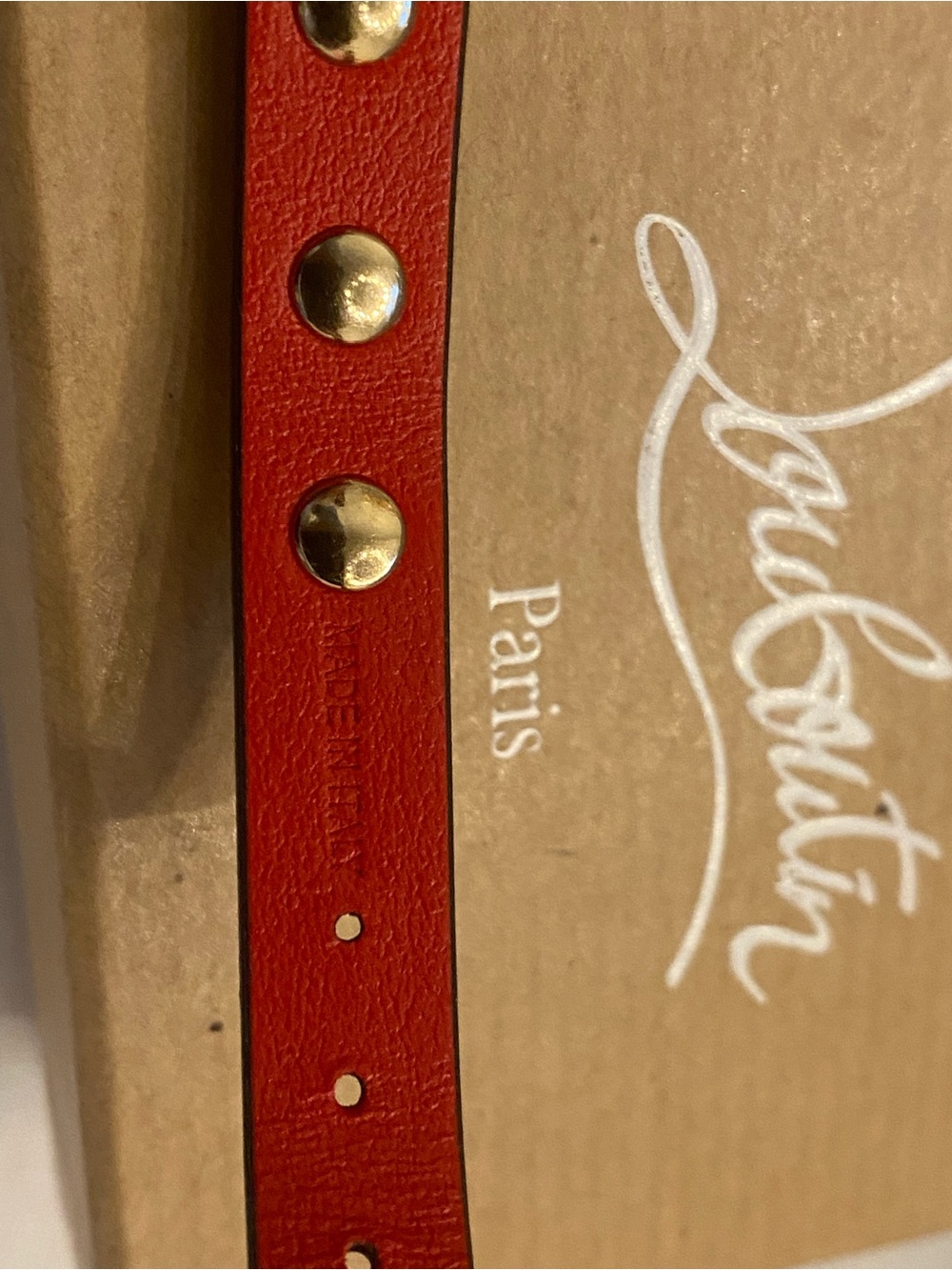 Christian Louboutin Brown Leather Spike Bracelet with Red Lining - Picture 2 of 7